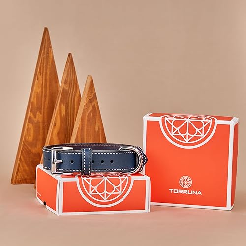 Miniatura 9 de TORRUNA Collar de perro de cuero genuino (XL cuello 19.7"-22.8", rojo)