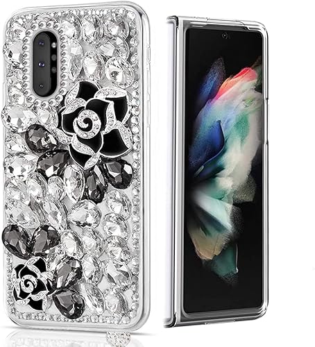 Miniatura 10 de STENES Sparkle - Funda compatible con Samsung Galaxy Z Fold 4 5G, elegante, hecha a mano en 3D, con diamantes de imitación, diseño de diamantes de