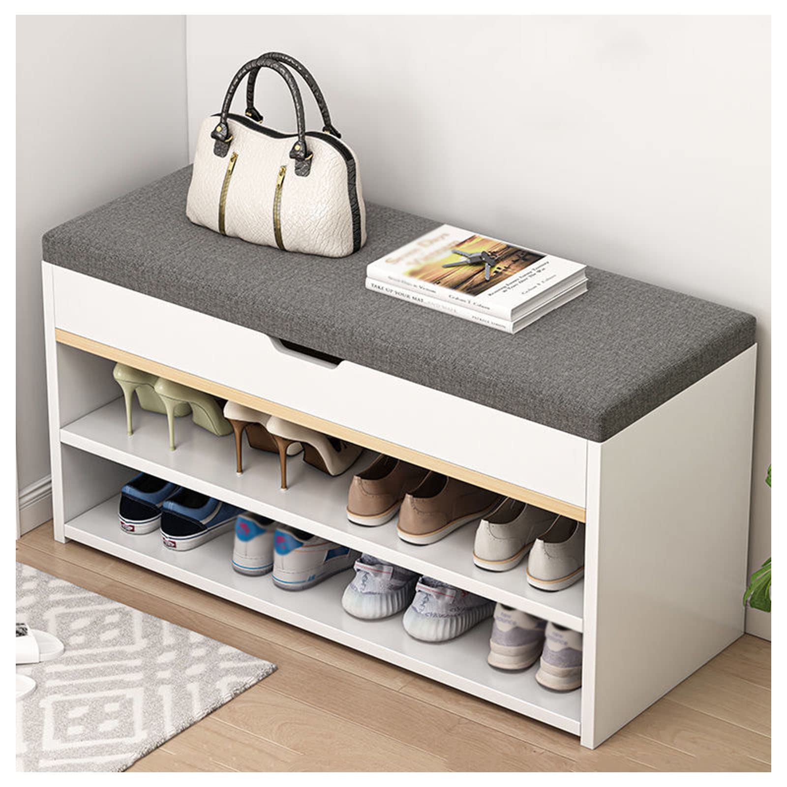 Tabouret de rangement pour vestiaire blanc contre le désordre de l'entrée