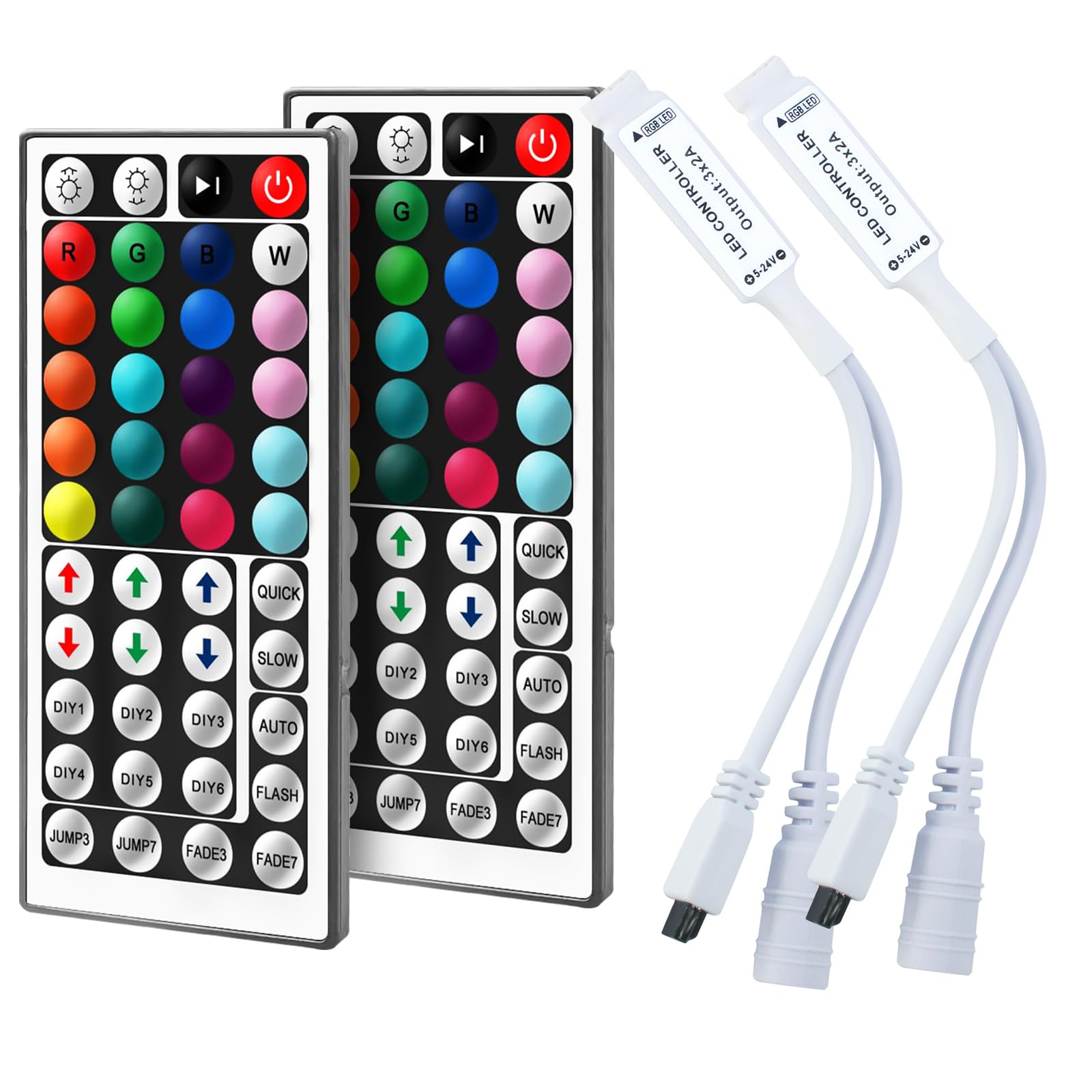 44 Keys DC5V/12V/24V IR Wireless RGB Remote Controller for 3528 5050 2835 SMD RGB LED Strip Lights,Illuminate Your Space with Precision (2Pcs 5-24V 44Key IR [White])