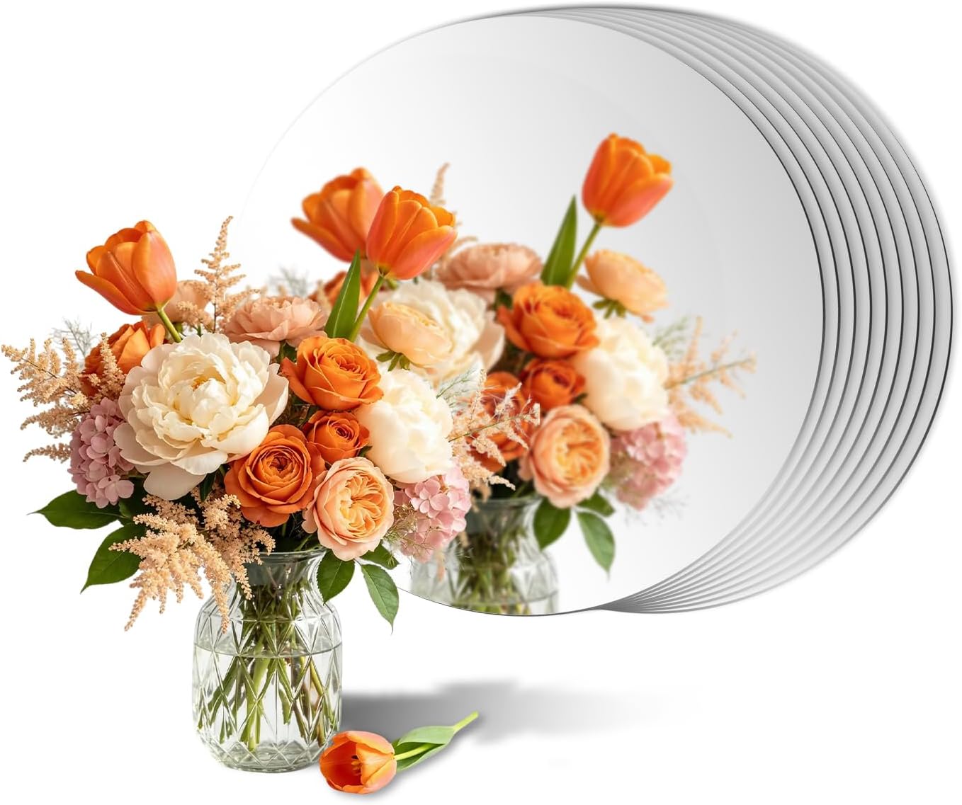 6 PCS Round Mirror Centerpieces for Tables 2MM 10" Acrylic Circle Mirror Centerpieces 10inch Wall Mirror Tray Candle Plate for Centerpiece Wedding Birthday Christmas Table Decorations