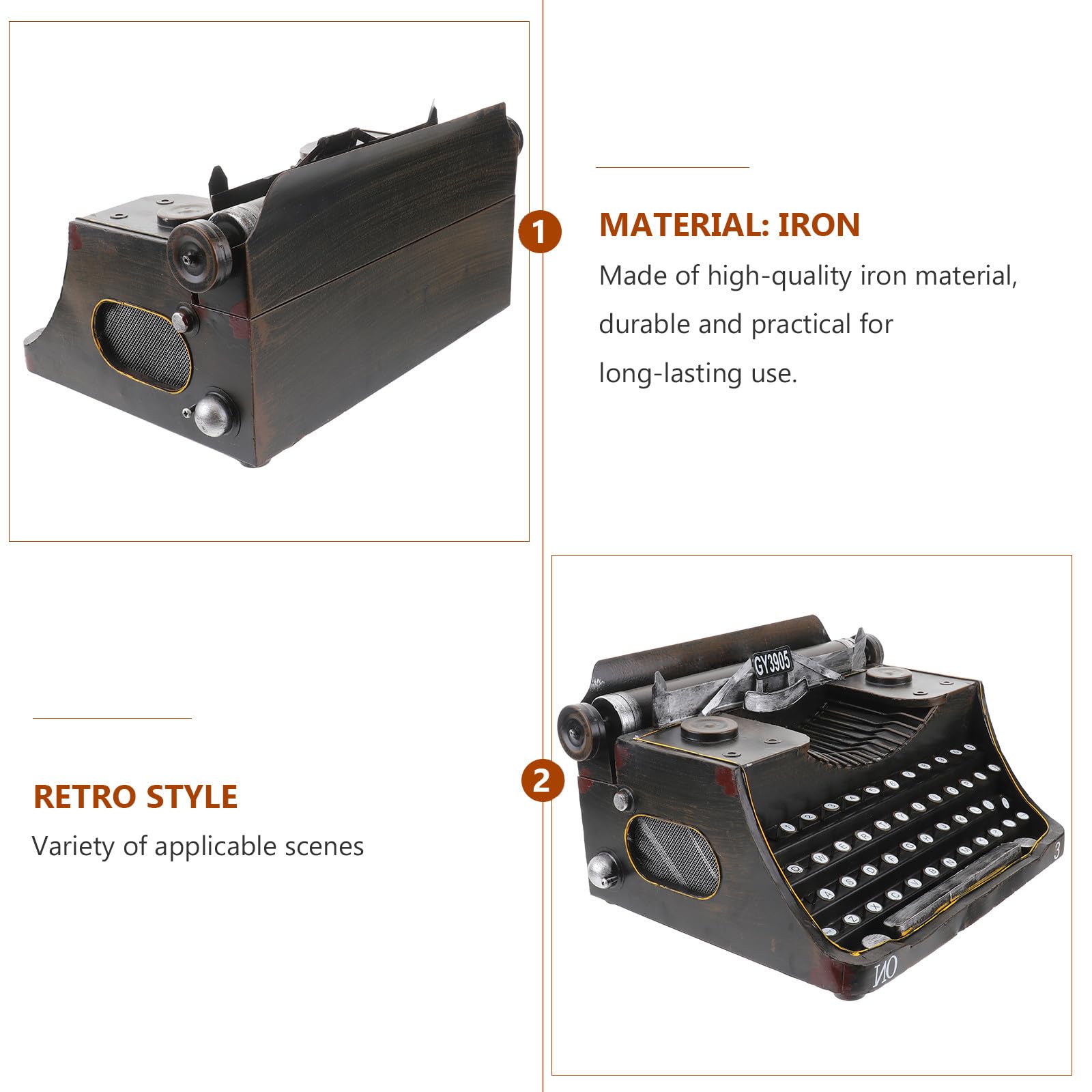 TEHAUX Estatuilla de Máquina de Escribir Retro de Hierro Negro para Salón