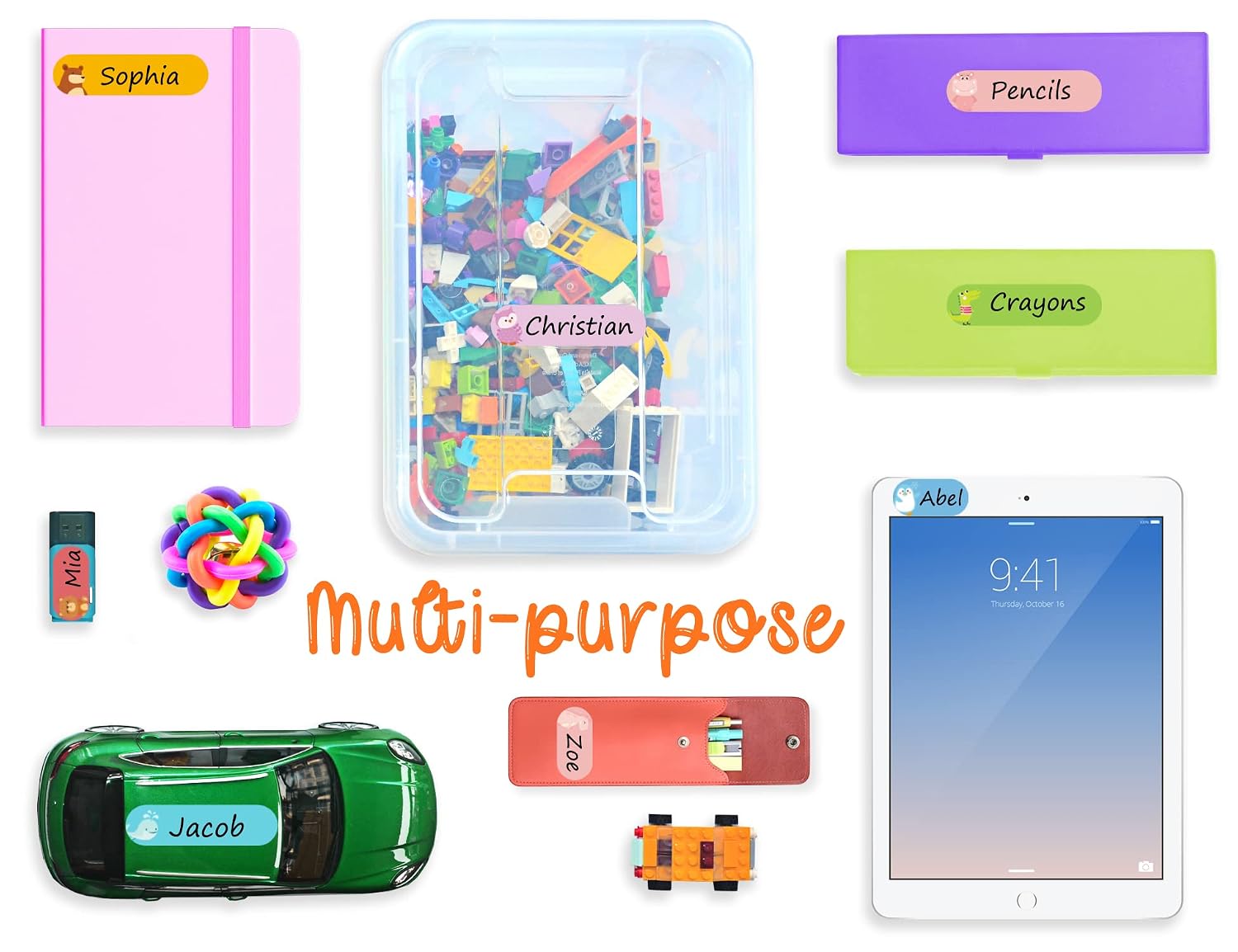 Baby Daycare Bottle Bag Labels, Self-Laminating, Waterproof Write-On Name Stickers, Assorted Sizes & Colors, Pack of 64