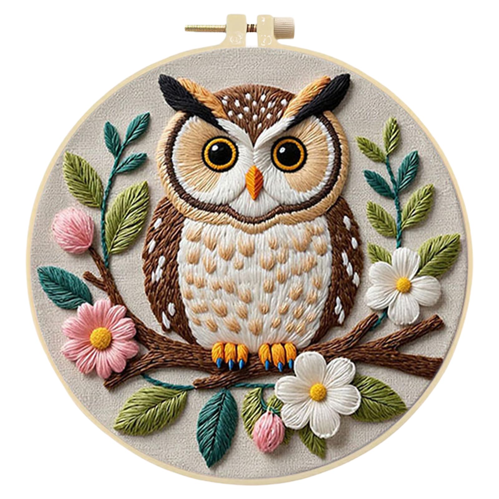 Owl Diy Night Stamped Embroidery Stitches Practice Kit 29X29cm Complete Needlework Craft Kit With Bamboo Hoop For Beginners Adults Craft Lover (Owl)