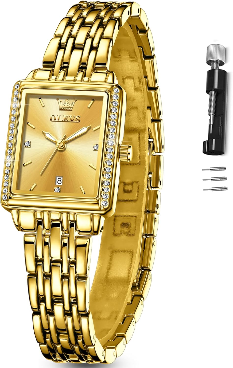OLEVS Gold Watches for Women Square Luxury Business Rectangle Ladies Watches for Woman with Date Water Resistant Ladies Watch for Small Wrists Reloj para Mujer Diamond Blue/Green/Black/White/Gold
