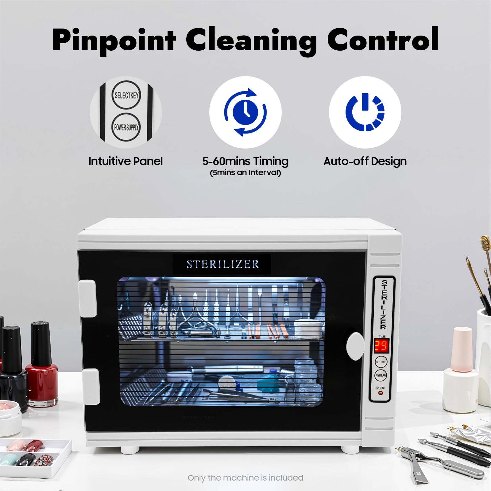 Armario Desinfection UV,Esterilizador de herramientas de uñas,Esterilizador ultravioleta de ozono de alta presión,2 niveles,Acero inoxidable Vidrio,Temporizador 5 60min, para pedicura, odontología