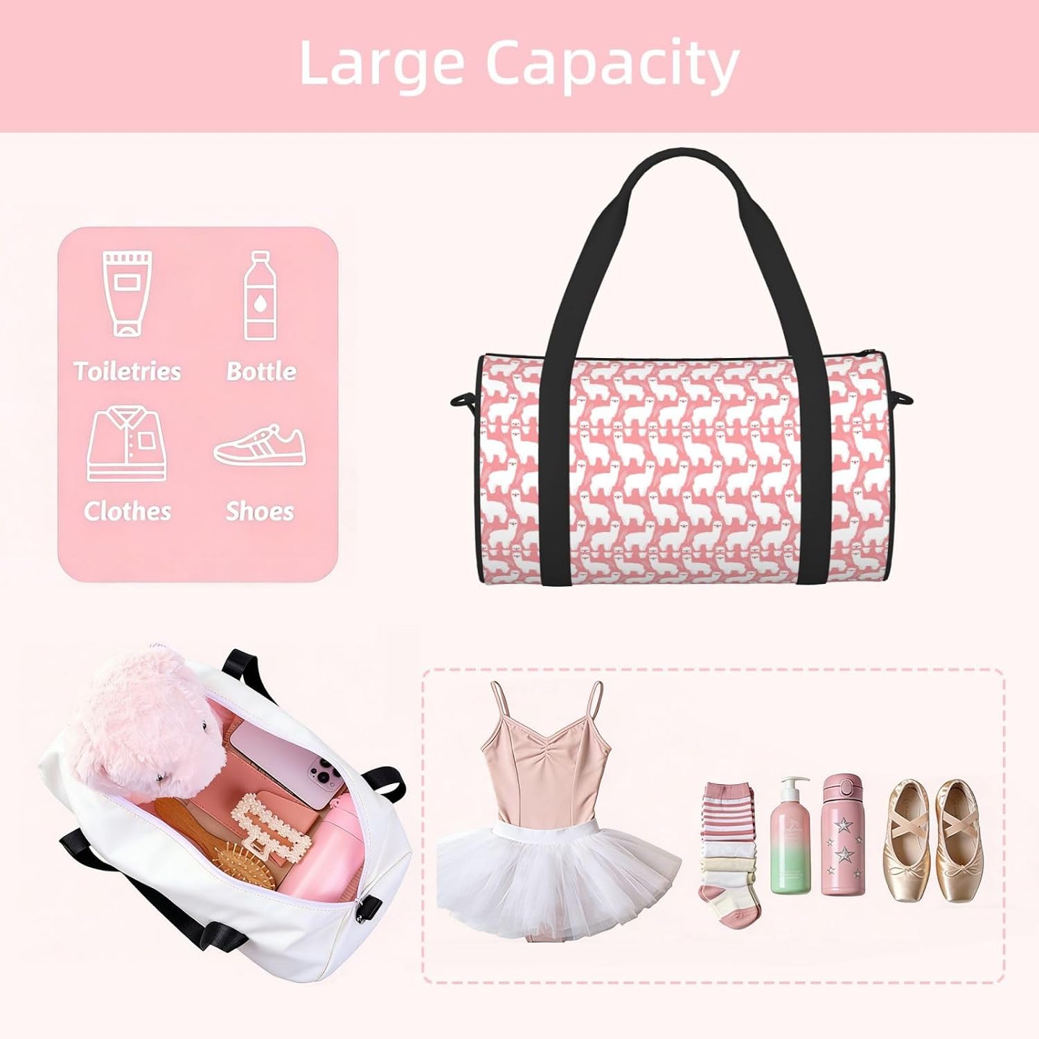 Alpaca Llama Print Sports Tote Bag Lightweight Water-Resistant Gym Backpack Travel Supplies