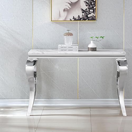 Vista 19 de Mesa auxiliar cuadrada moderna de mármol sintético plateado con parte superior de mármol sintético de 0.71 pulgadas de grosor, base de acero