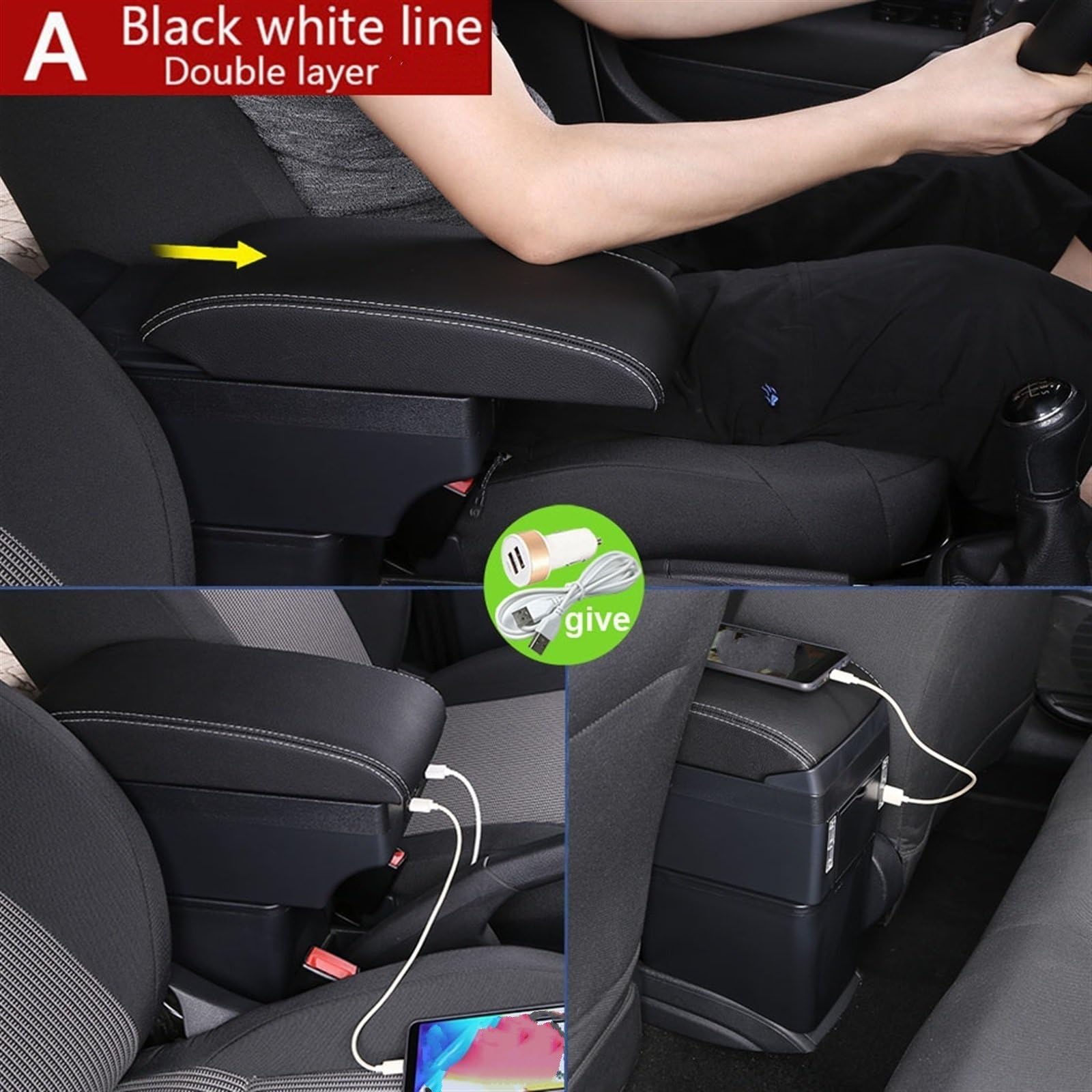 Boîte Rangement Pour Console Centrale De Voiture Accoudoir Pour Peugeot 208 2012-2018 Accessoires(Type D)