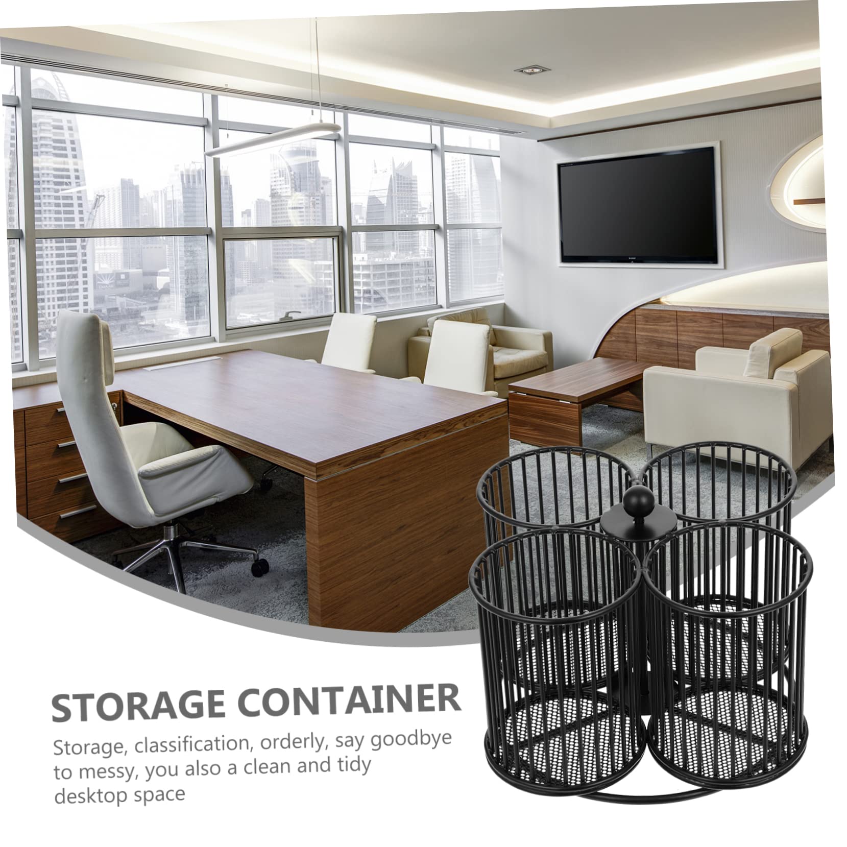 Drehbarer Stiftehalter aus Eisen Schwarz, 4-fach für Schreibtisch | Mehrzweck Organizer, Angenehme Haptik, Einzigartiges Design, als Becher für Bürobedarf und Kosmetik