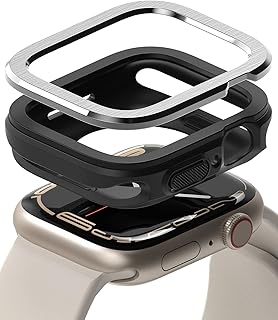 Ringke Air Sports + Bezel Styling [TPU Cover with Stainless Steel Frame] Compatible with Apple Watch Series 8, 7, SE 2022 45mm and Apple Watch Series 6, 5, 4, SE 44mm Case - Black / 30