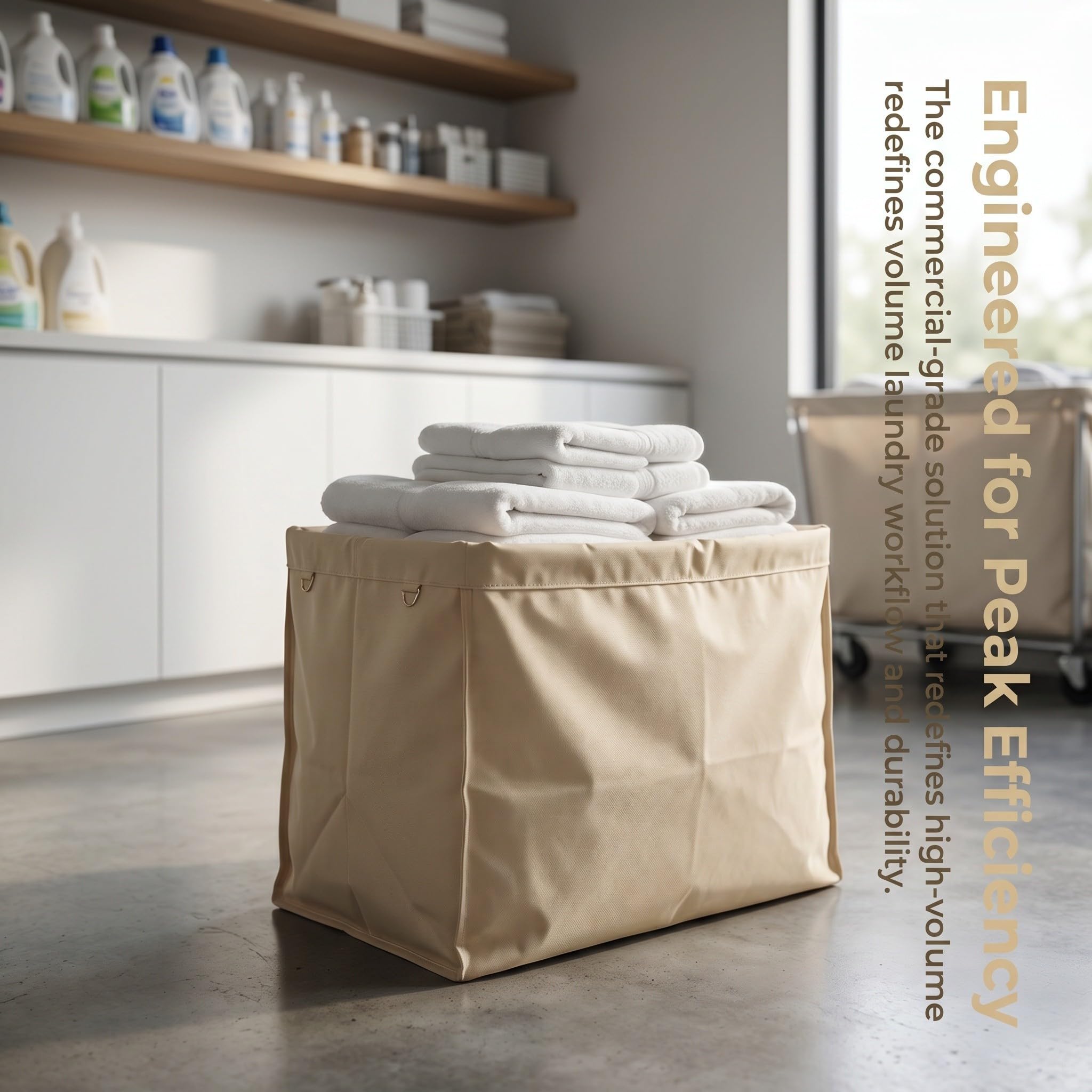 Sacchetto con in Interno per Carrello Lavanderia Beige Rettangolare Bordo Rinforzato, Base Antiscivolo Fibbia Ferro per Uso Flessibile in Lavanderie Commerciali e Hotel