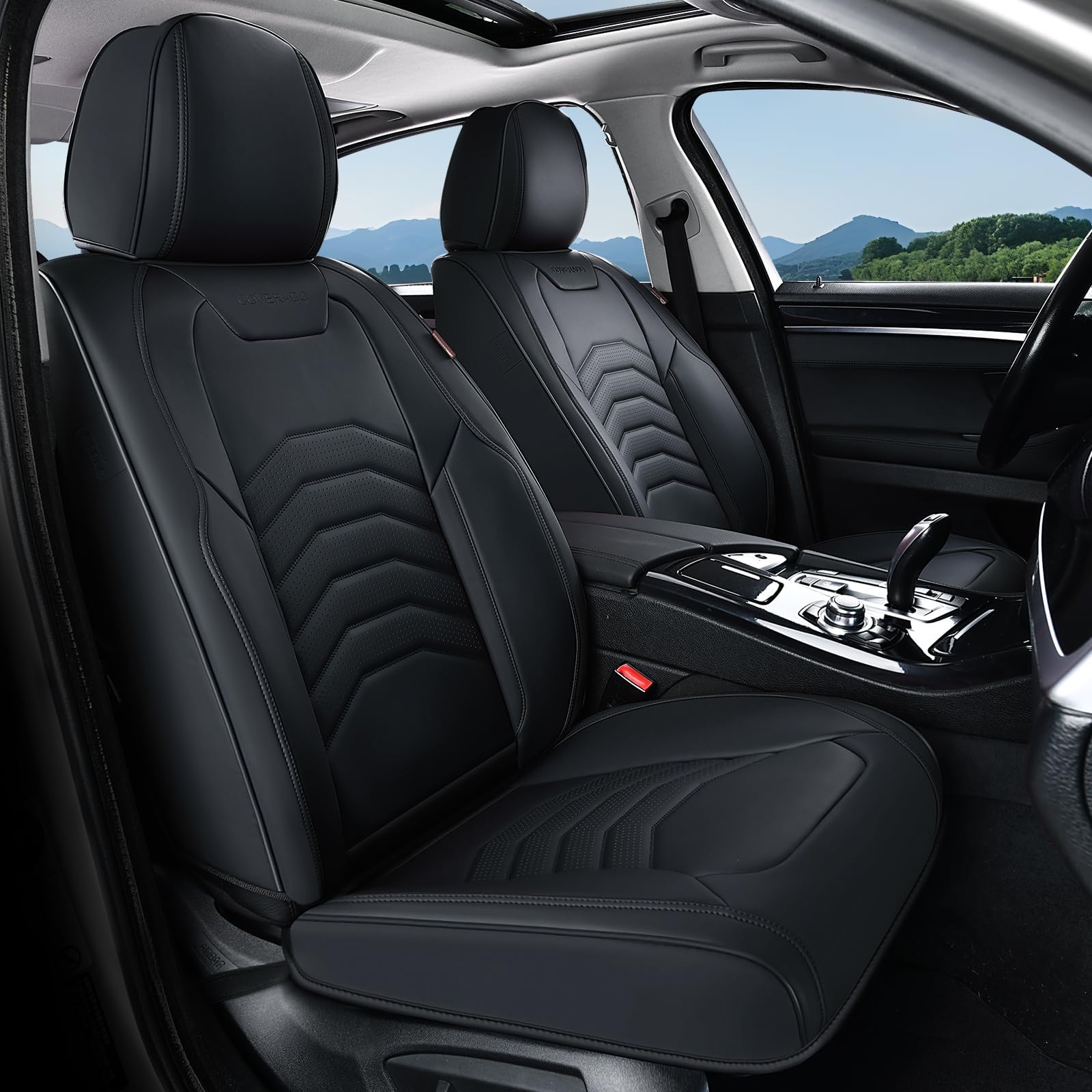 Coverado Car Seat Covers Front Seats, 2-Pack Black Seat Covers for Cars, Waterproof Leather Car Seat Covers for Cars, Car Seat Protector Car Seat
