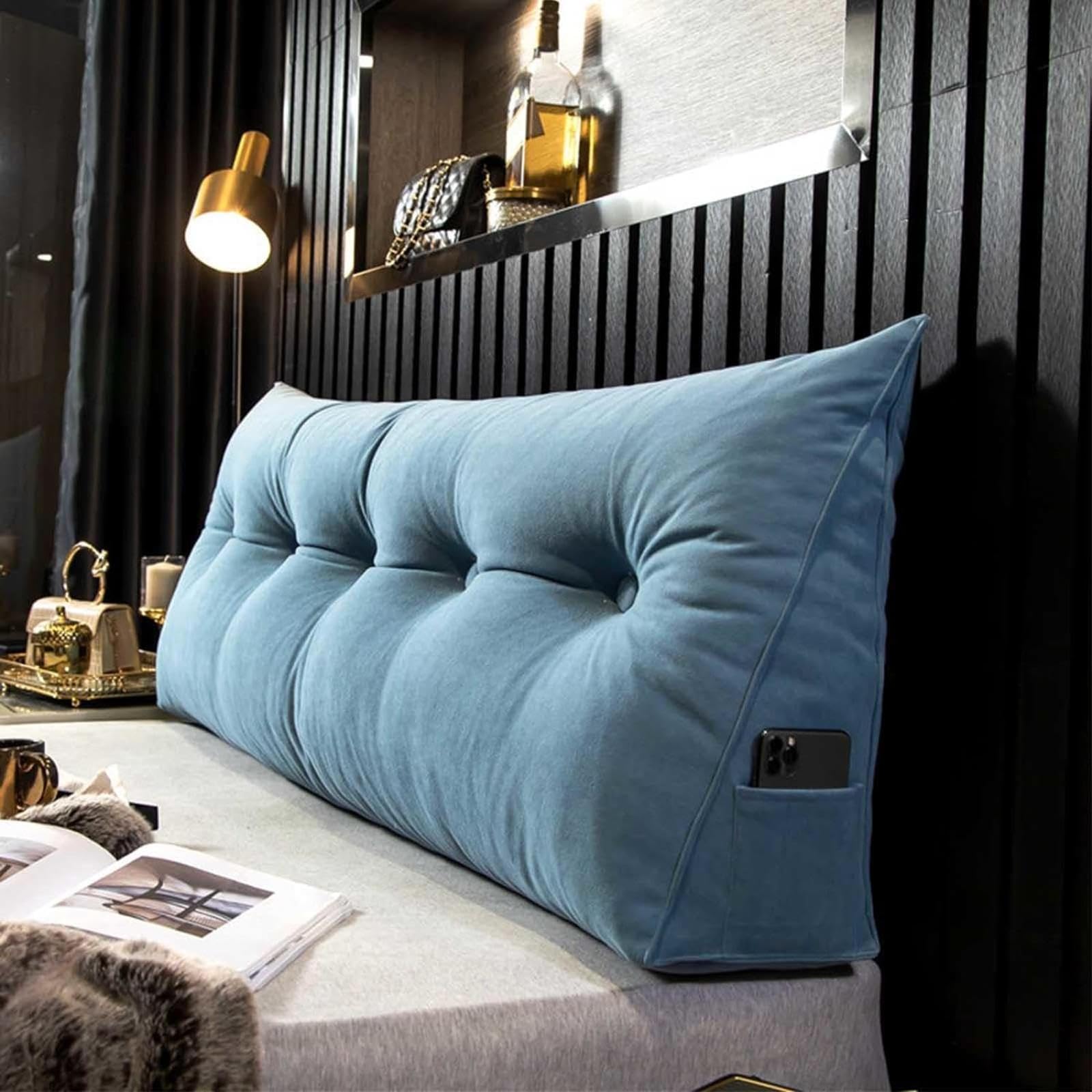 Yszbd #1 Large Wedge Pillows Headboard Lumbar Support Cushion Waist Backrest With Pocket Couch Removable Washable Cover,For Bed Sofa Bedroom,-80X50x20cm
