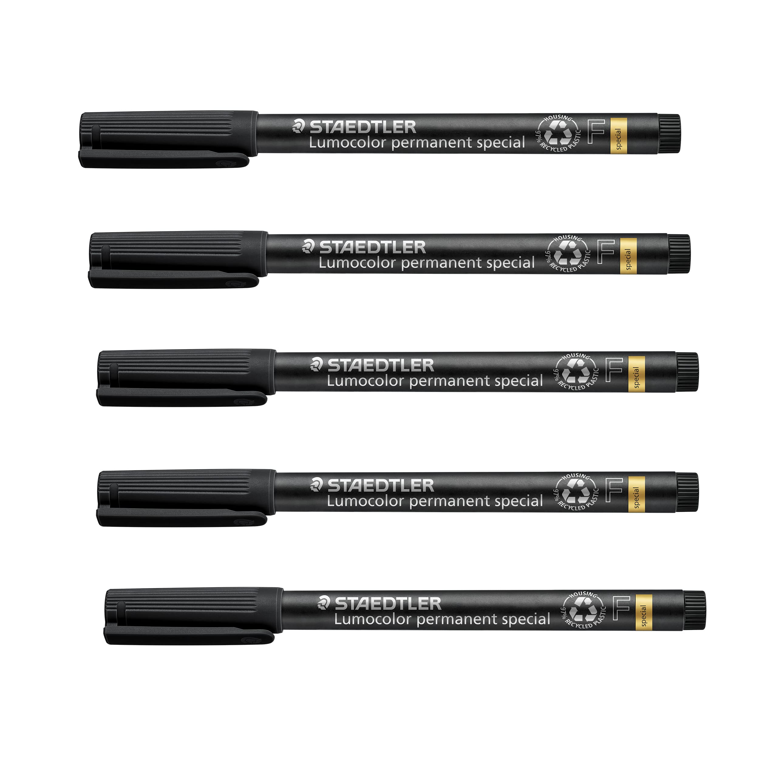Lumocolor Special F-Tip Foil Pen, 5 Waterproof Permanent Markers in Black, Line Width Approx. 0.6 mm