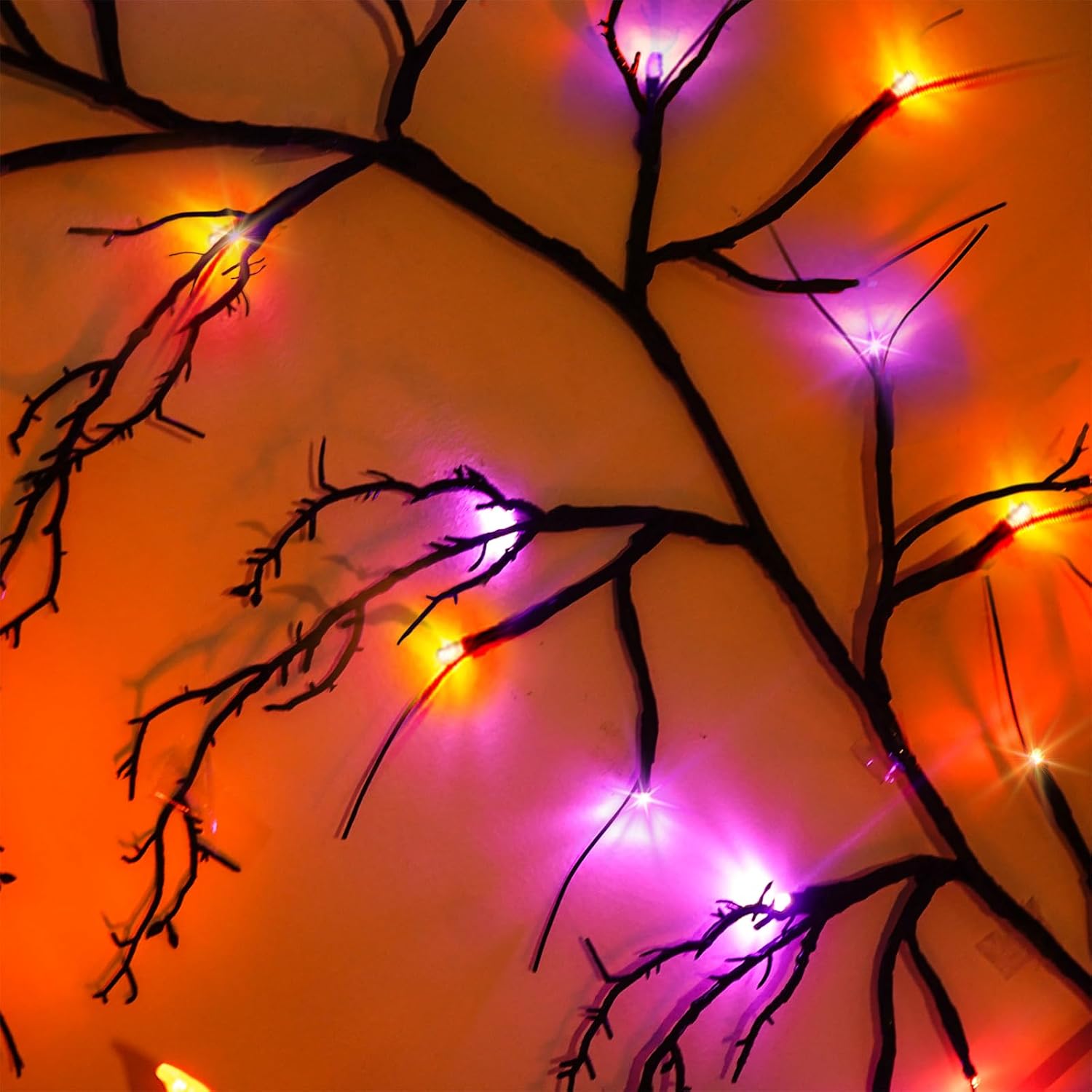 [8 Modes & Timer] 9 Ft 72 LED Halloween Willow Vine Twig Garland with Orange Purple Lights Battery Operated Indoor/Outdoor Wall Fireplace Mantle Halloween Decorations