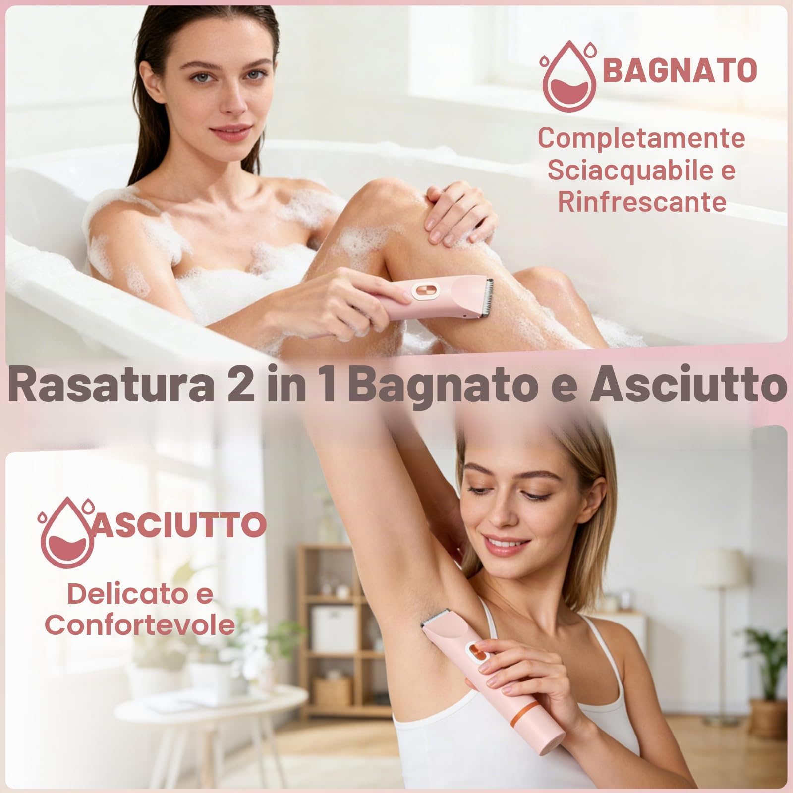 Rasoio elettrico da donna 2 in 1 e trimmer, Rasoio Intimo Donna a Secco Bagnato Damen Rasierer, Senza fili, Impermeabile, Ricaricabile, Indolore Rasoio Parti Intime per Bikini, Ascelle, Braccio(Blu)