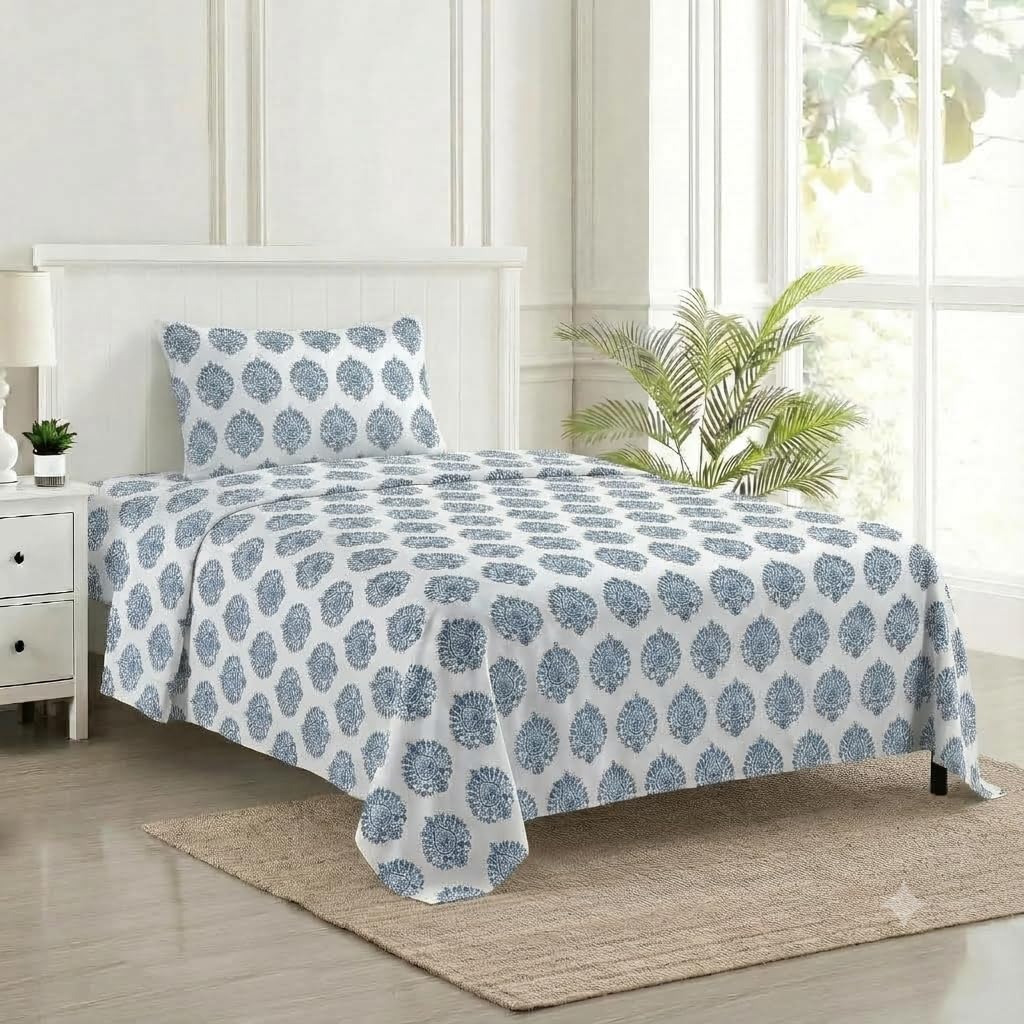 Trance Home Forest Green Cotton Queen Bedsheet Set -28