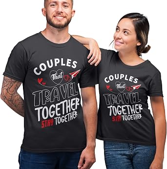 Printbox Originals Couples Who Travel Together Matching Shirts for Husband Wife, Valentines Day Shirts, Couples Tshirts