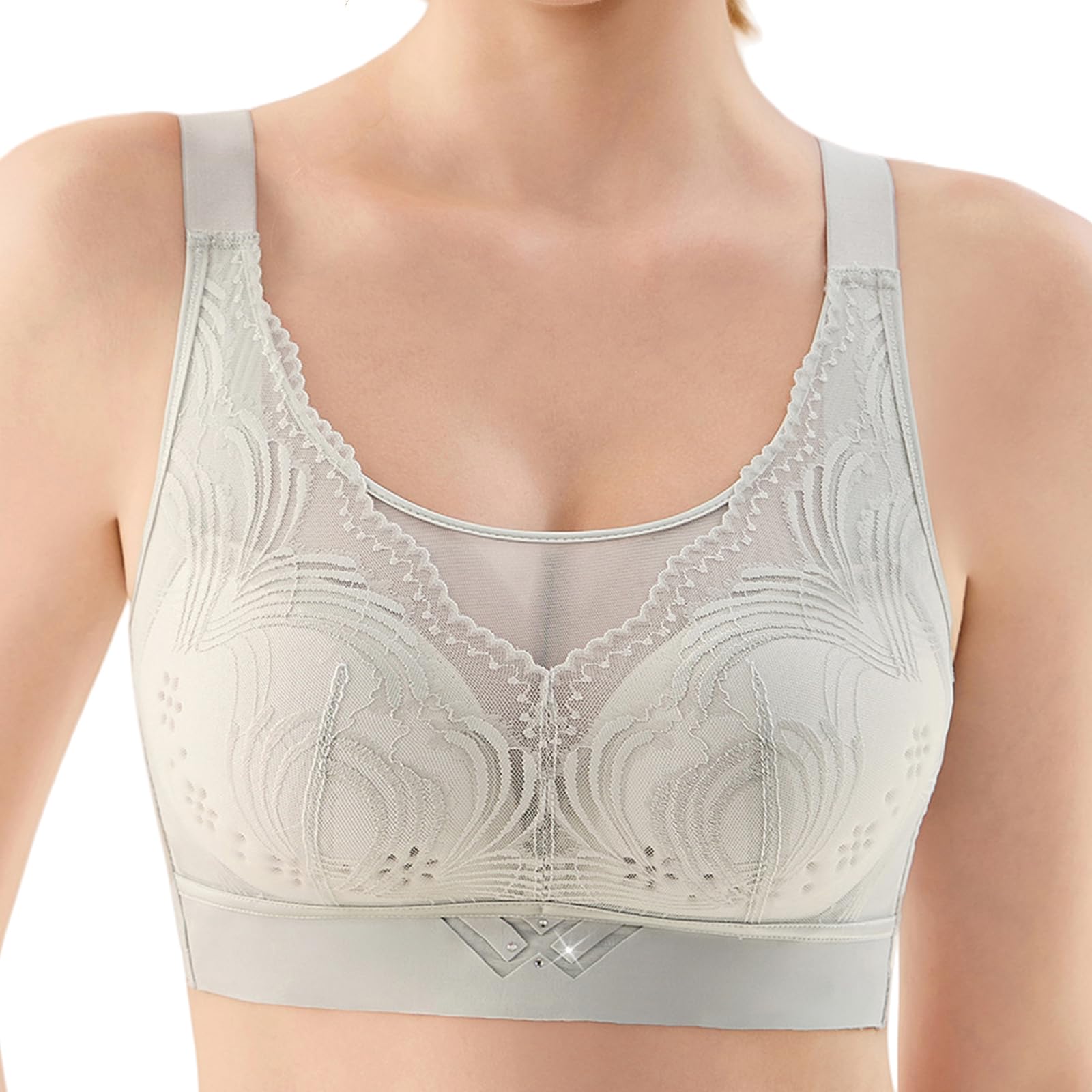 Set di 2 Reggiseno Senza Ferretto Donna Pizzo Bralette Comodo Contenitivo Intimo Curvy per Seno Grande Invisibile Scollatura Profonda Brassiere Taglie Forti