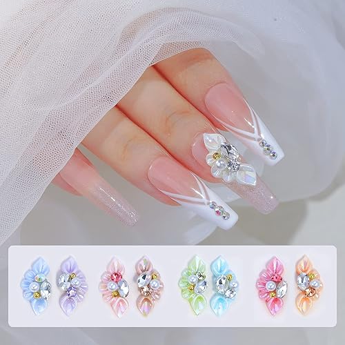 Miniatura 2 de XEAOHESY 20 dijes de flores 3D para uñas, gemas y diamantes de imitación para uñas, incrustaciones de perlas, cuentas de cristales, flores acrílicas