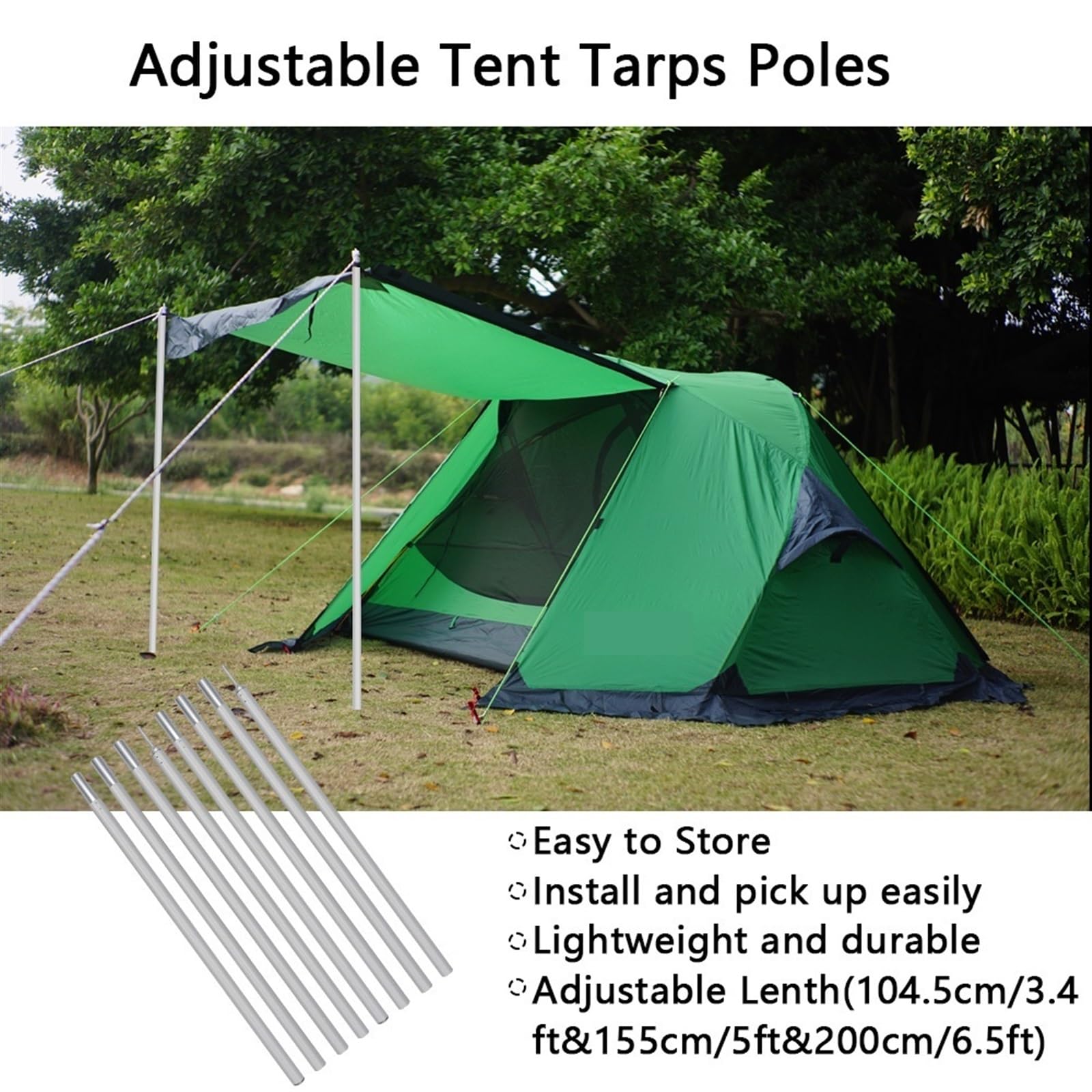 Verstellbare Camping Tarp Stangen Teleskopstangen, Verstellbare 2 Meter Planenzeltstange aus Aluminiumlegierung, verdickte Gestellstange, Stange for Outdoor-Camping, leichte Überdachungsmarkisen-Stütz Sport & Freizeit