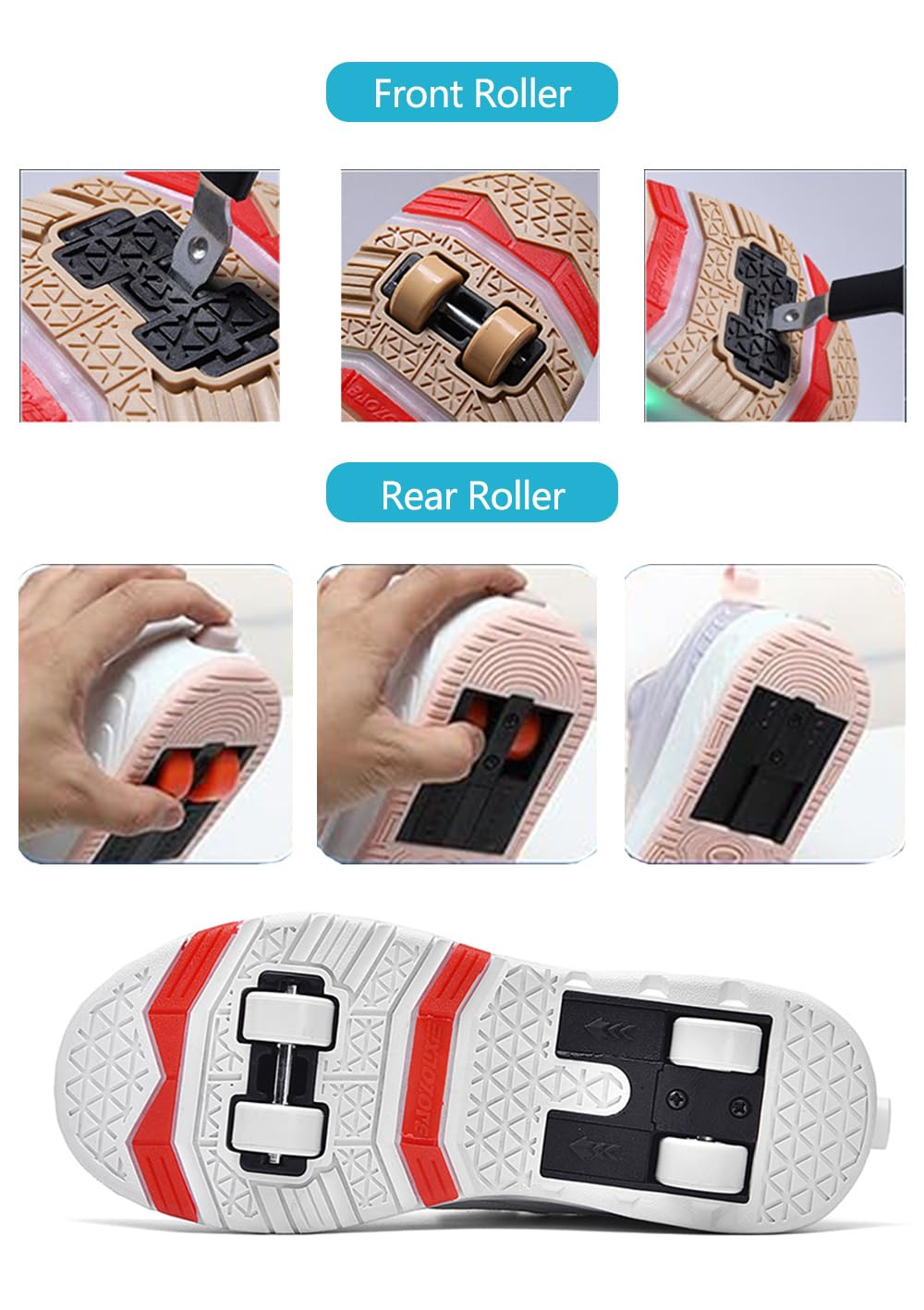 Mateju Zapatos con Ruedas para y Niñas, Patines Multiusos 2 en 1, Zapatillas Deportivas al Aire Libre Retráctil con 4 Ruedas, Zapatillas de Skateboarding Niña Niño