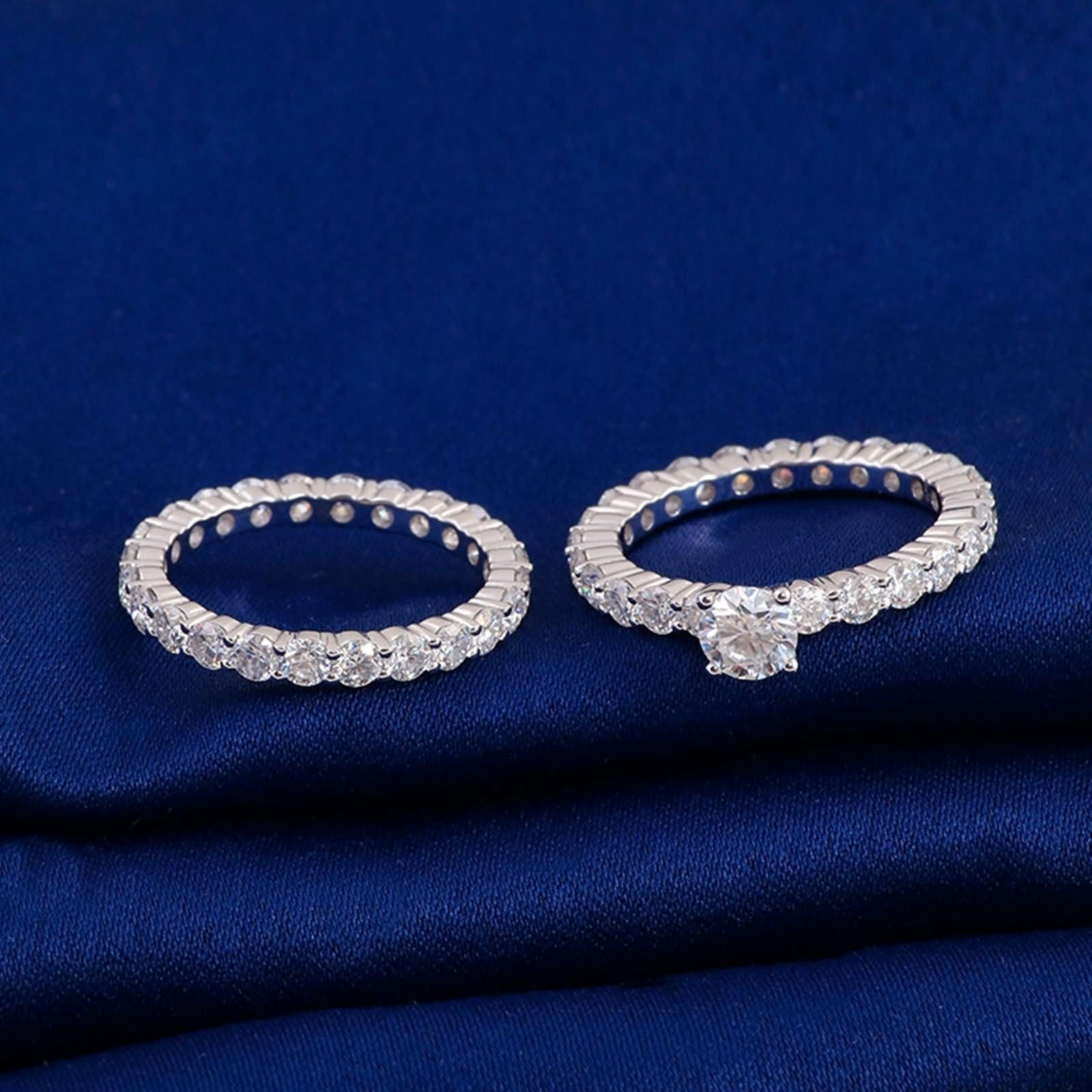 Regalo personalizado para mujer, alianza para mujer, platino de 9 quilates, Moissanite Eternidad, 2 piezas, talla hermana para hermana, cumpleaños, joyas
