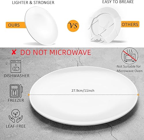 Miniatura 23 de Platos llanos de melamina, redondos, de lado ancho, plato profundo, blanco, 10 pulgadas, juego de 6, PYW-10-06