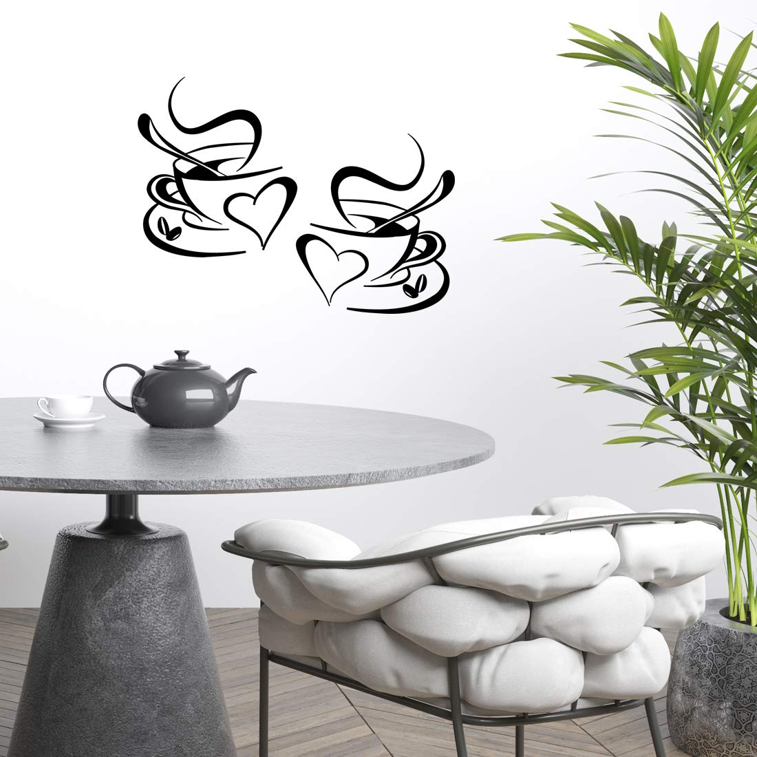Adesivo Murale Vinile Con 2 Tazze Da Caffè, Nero, 30x42 Cm. Perfetto Per Cucina, Bar O Ristorante. Stile Semplice E Moderno.