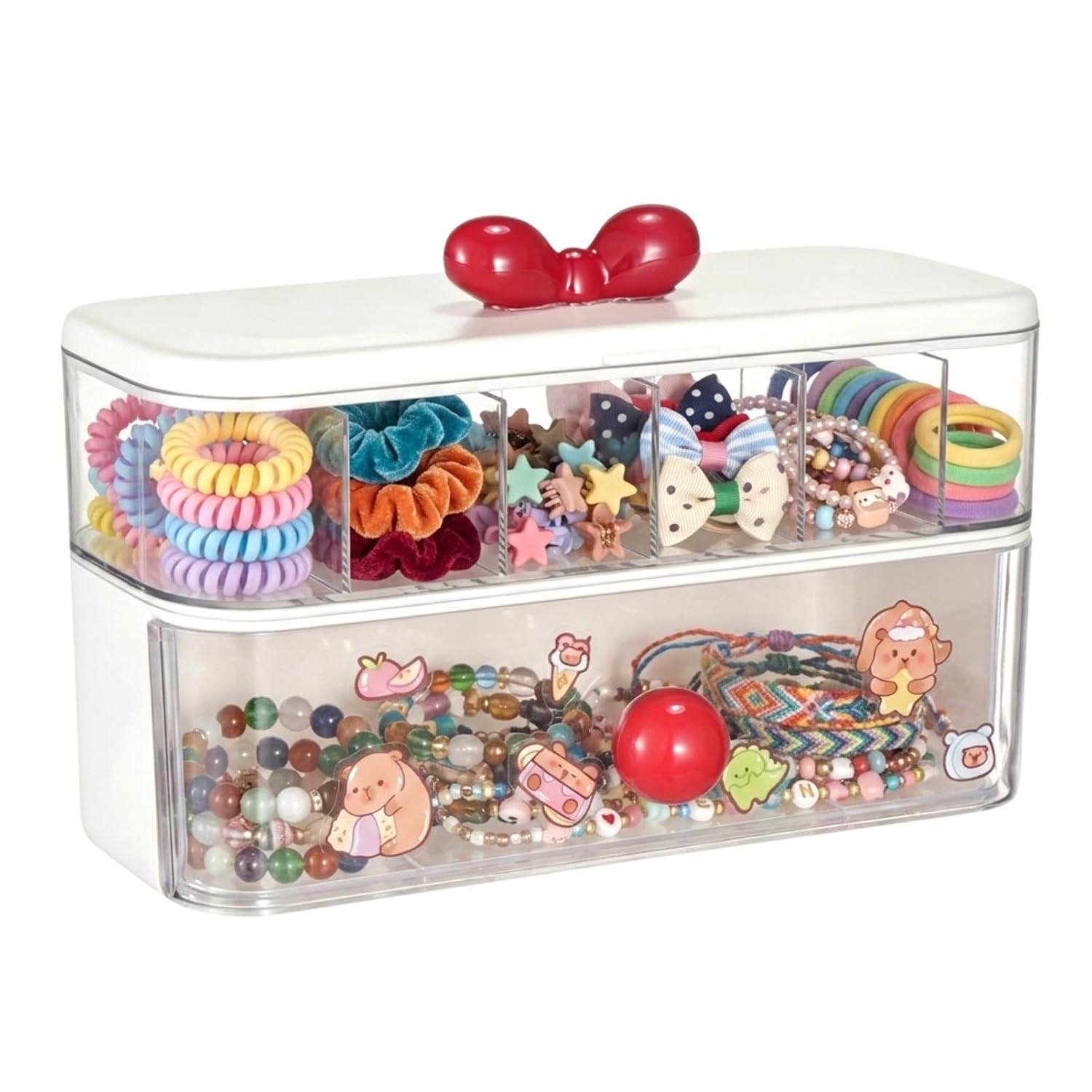 Rainme Hair Tie Organizer for Girls, Headband Organizer, Clear Plastic Hair Bow Tie Small Clip Holder with Dividers Multi Purpose Storage Box Women Vanity Accessories for Caddy Box Bathroom Bedroom