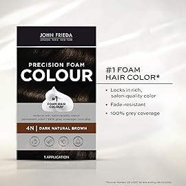 John Frieda Precision Foam Colour, Dark Natural Brown 4N, Full-coverage Hair Color Kit, Anti-Fade Gray Coverage, Deep Color Saturation Hair Dye, Pack of 2