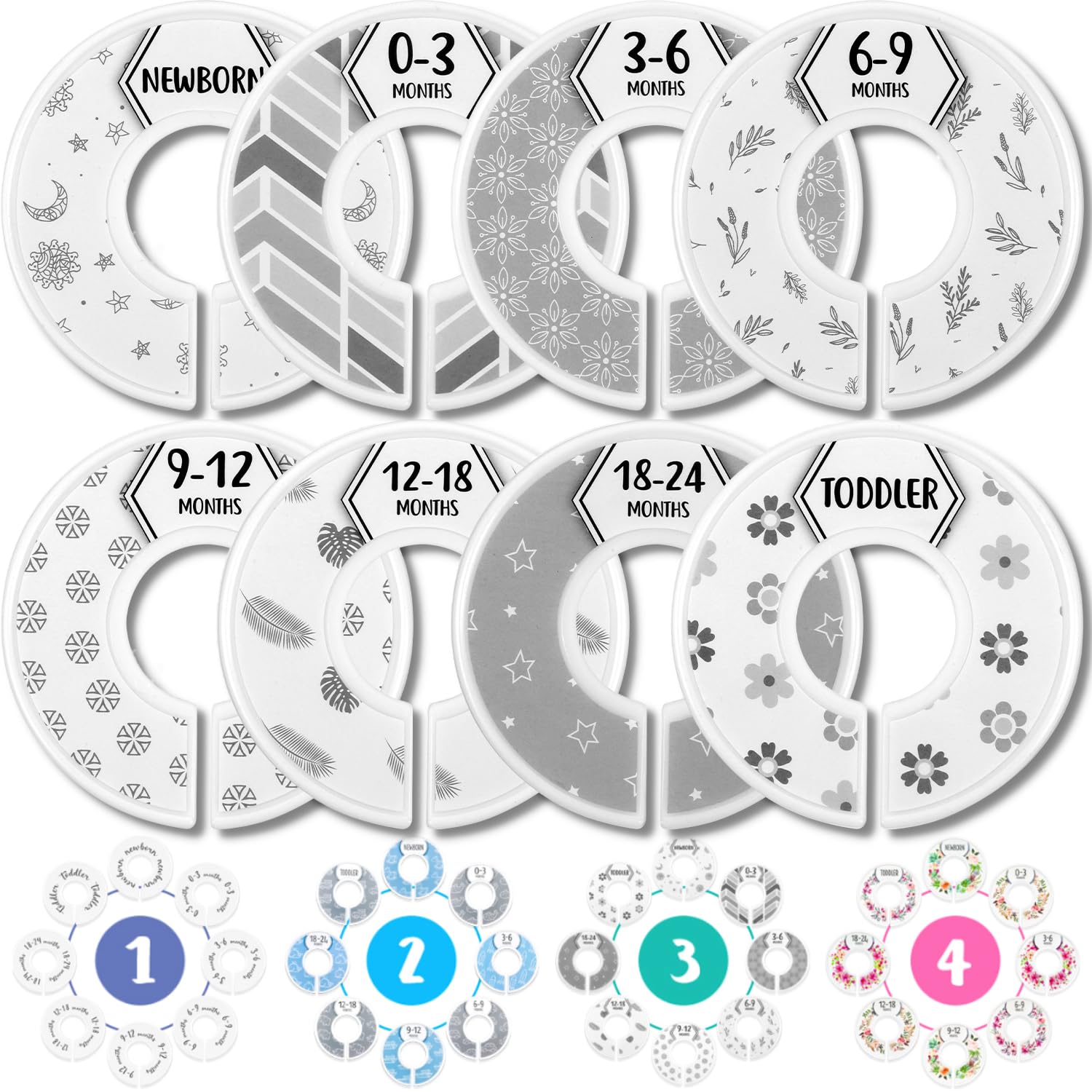 Baby Closet Dividers (Boho) by Eli with Love – Set of 8 Neutral Baby Closet Size Dividers – Ideal Baby Clothes Dividers for Closet – Helps Organize Nursery Closet Hangers by Size/Age