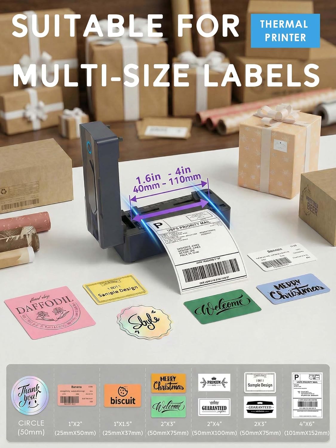 Forc Bluetooth Thermal Shipping Label Printer, 4x6 Wireless Thermal Label Printer for Small Business, Compatible with Android, iPhone, Windows & Mac, Widely Used for Amazon, Etsy, USPS & More