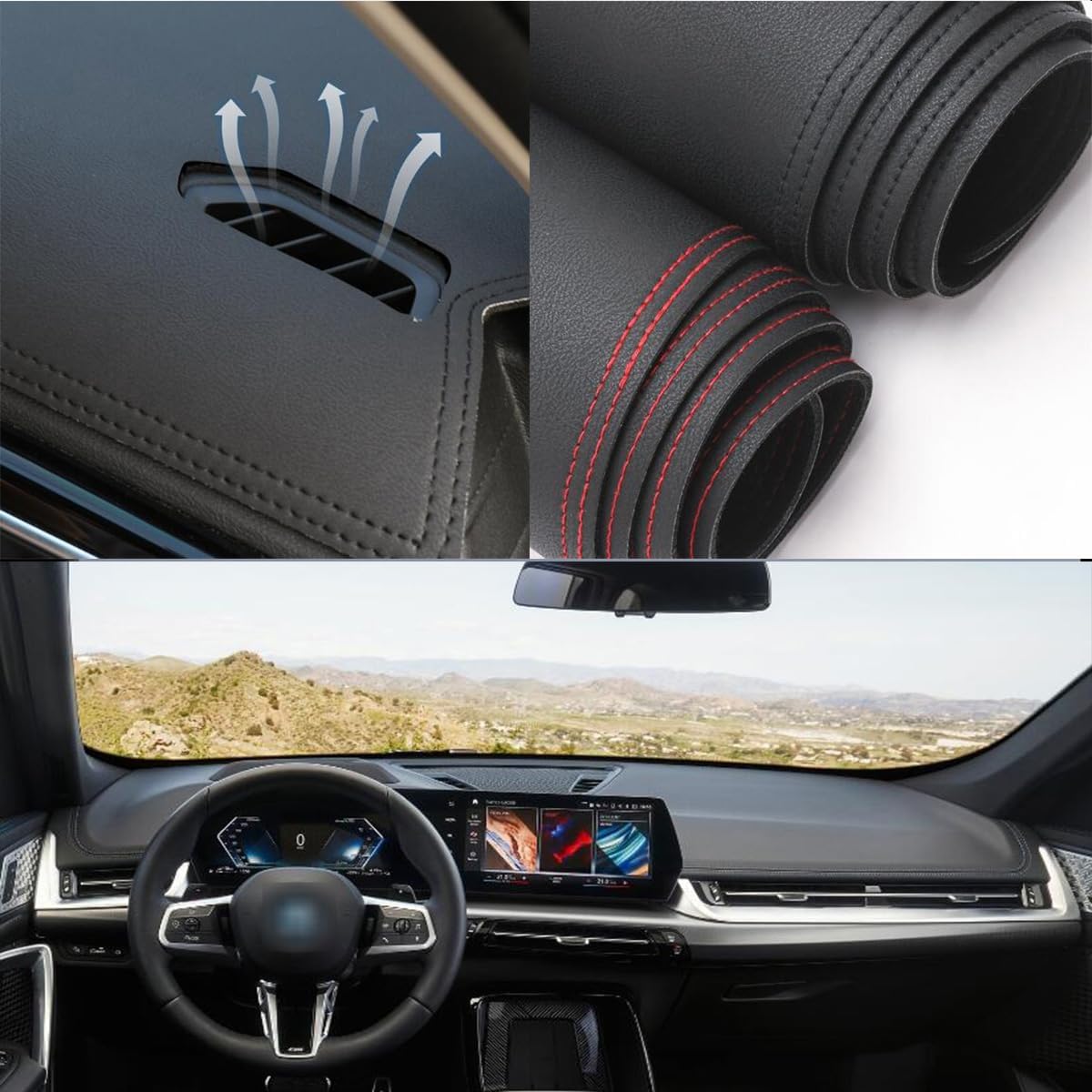 Black Leather Style Dash Mat Dashboard Cover Dash mat Interior Pad Compatible for BMW X1 2023+