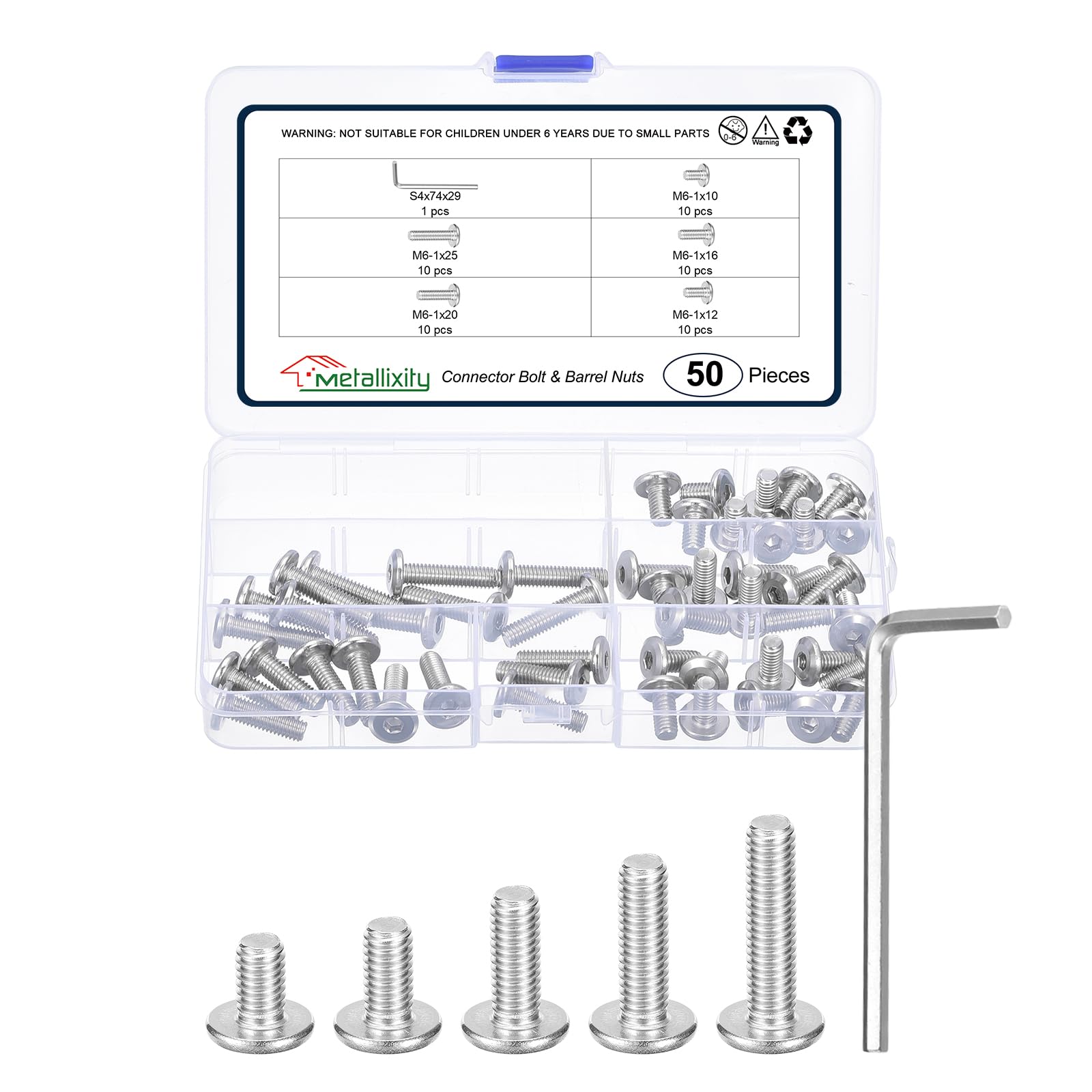 METALLIXITY Flat Head Hex Socket Cap Screws Bolts(M6-1x10/12/16/20/25) 50Pcs