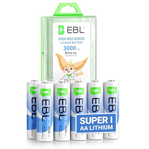 Ebl 8 pack 3000mah 1. 5v lithium aa batteries - high performance constant volt aa lithium metal non-rechargeable battery for high-tech devices (non-rechargeable batteries)