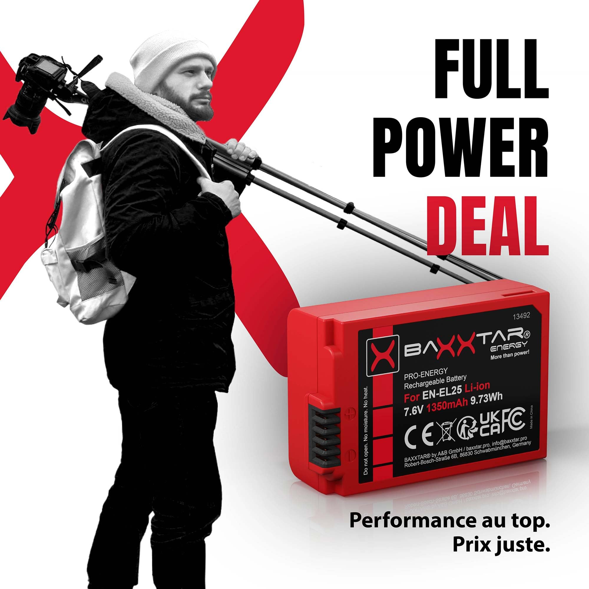 Baxxtar Batterie pour Nikon EN-EL25 EN-EL25a Z30 Z50 II ZFC, 1350mAh 7.6V