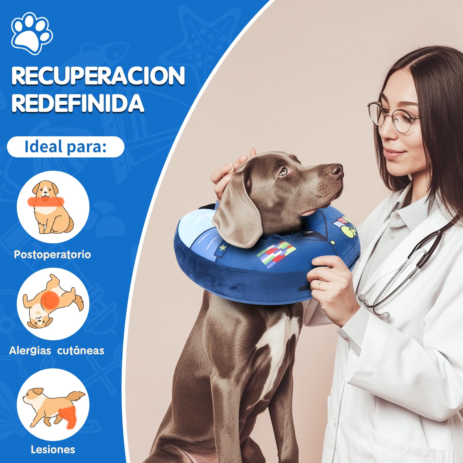 Collar isabelino Inflable Perro Collar isabelino Perros Gatos Collarin Perros para no rascarse después de la cirugía para Curar heridas Evitar mordeduras (L)
