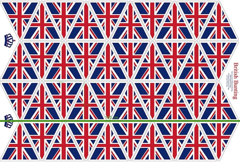 Little Johnny Make Your Own Bunting Fabric Union Jack Flag British Bunting Fabric Cotton Panel, Jubilee Themed Projects Red, White & Blue, 60'' Wide (13403)