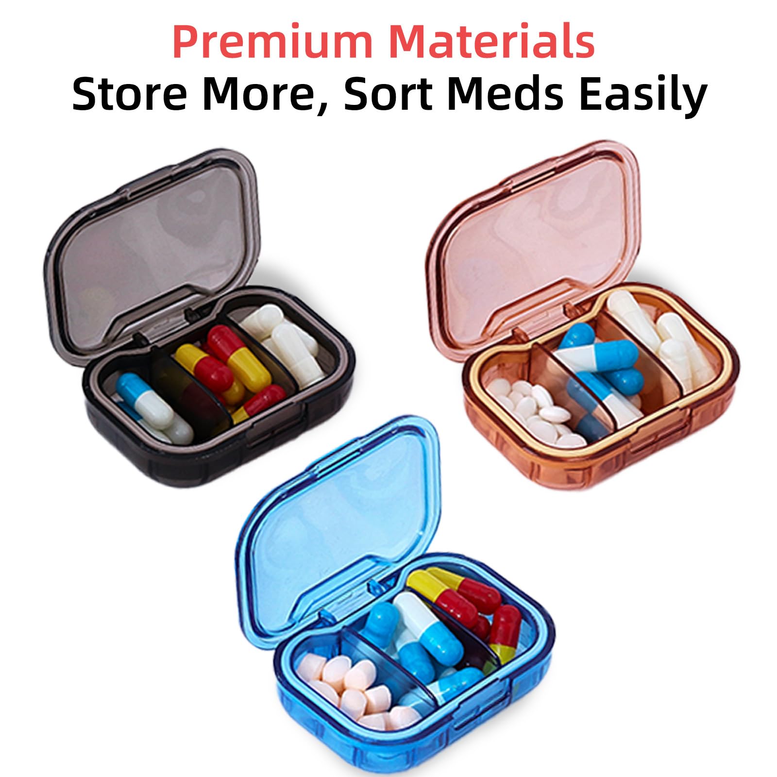 1 Packung kleine Reise-Pillendose, 3 Fächer, tragbarer Pillen-Organizer, tägliche kleine Pillendose für Vitamine und Medikamente, kompakte wasserdichte Pillendose für Geldbörse, Tasche oder