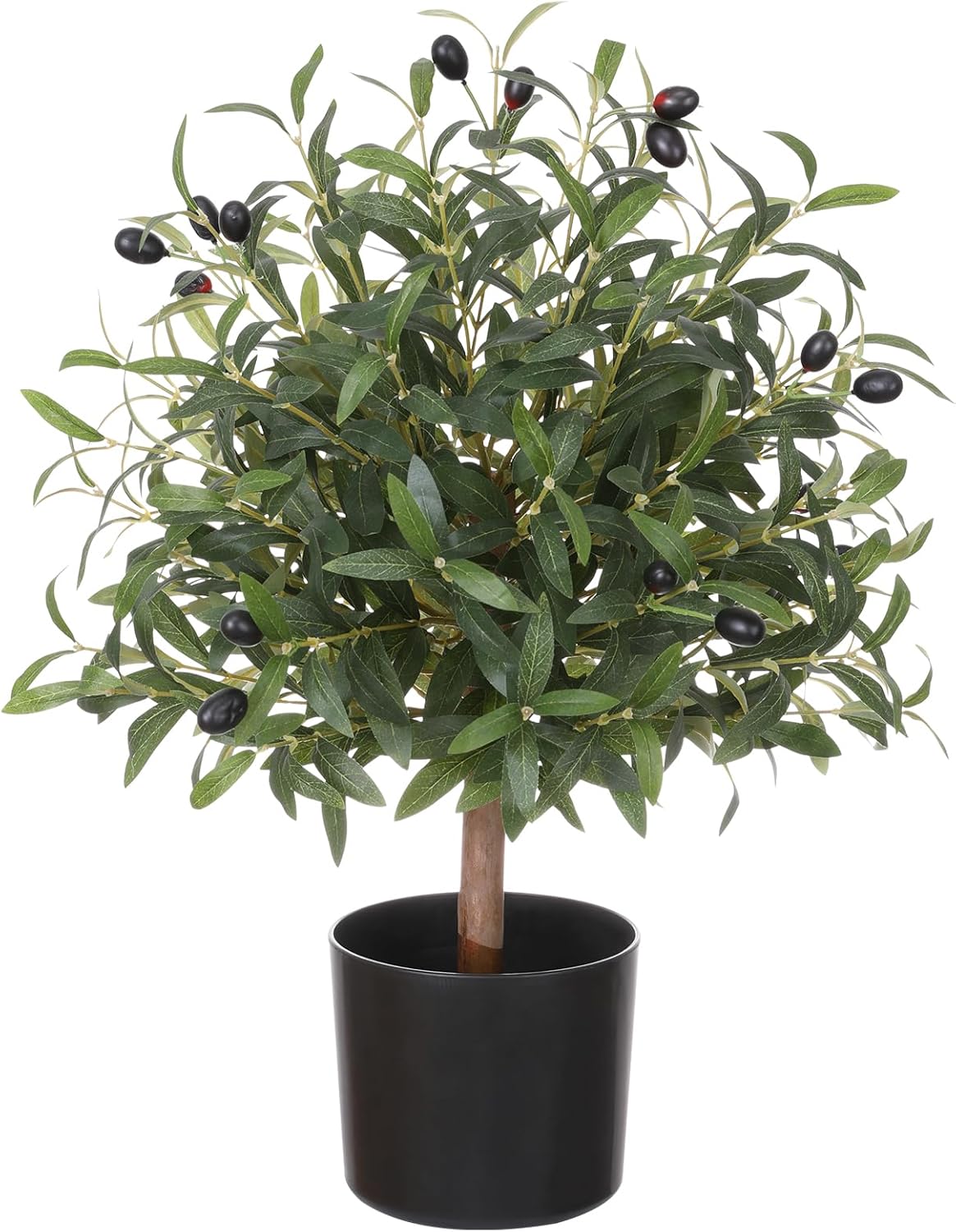 25.5” Tall Artificial Topiary Ball Olive Tree with Leaves and Fruits, Olive Boxwood Topiary Ball Potted Bushes UV Resistant Potted Plants for Garden Indoor Outdoor Home Decor 2ft