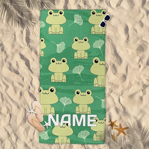 Miniatura 4 de Toalla de playa personalizada con diseño de animales de rana de 31 x 61 pulgadas, toalla de secado rápido con nombre de rana, absorbente y sin