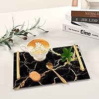 Vista 6 de Bandeja de tocador de mármol negro dorado para mostrador de baño, bandeja rectangular de mármol, bandejas decorativas de cocina, bandejas