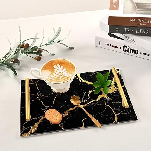 Miniatura 6 de Bandeja de tocador de mármol negro dorado para mostrador de baño, bandeja rectangular de mármol, bandejas decorativas de cocina, bandejas de Mármol