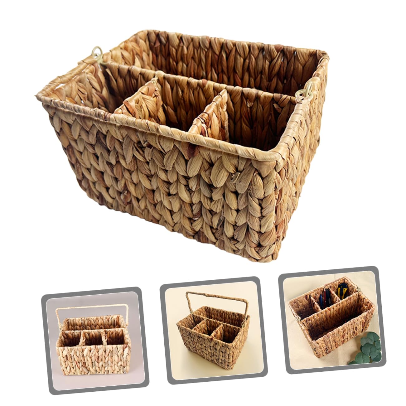 Cesta Organizadora de Cubiertos de Hierro y Junco Textura Fina y Diseño Delicado para Cocina y Mesa de Comedor