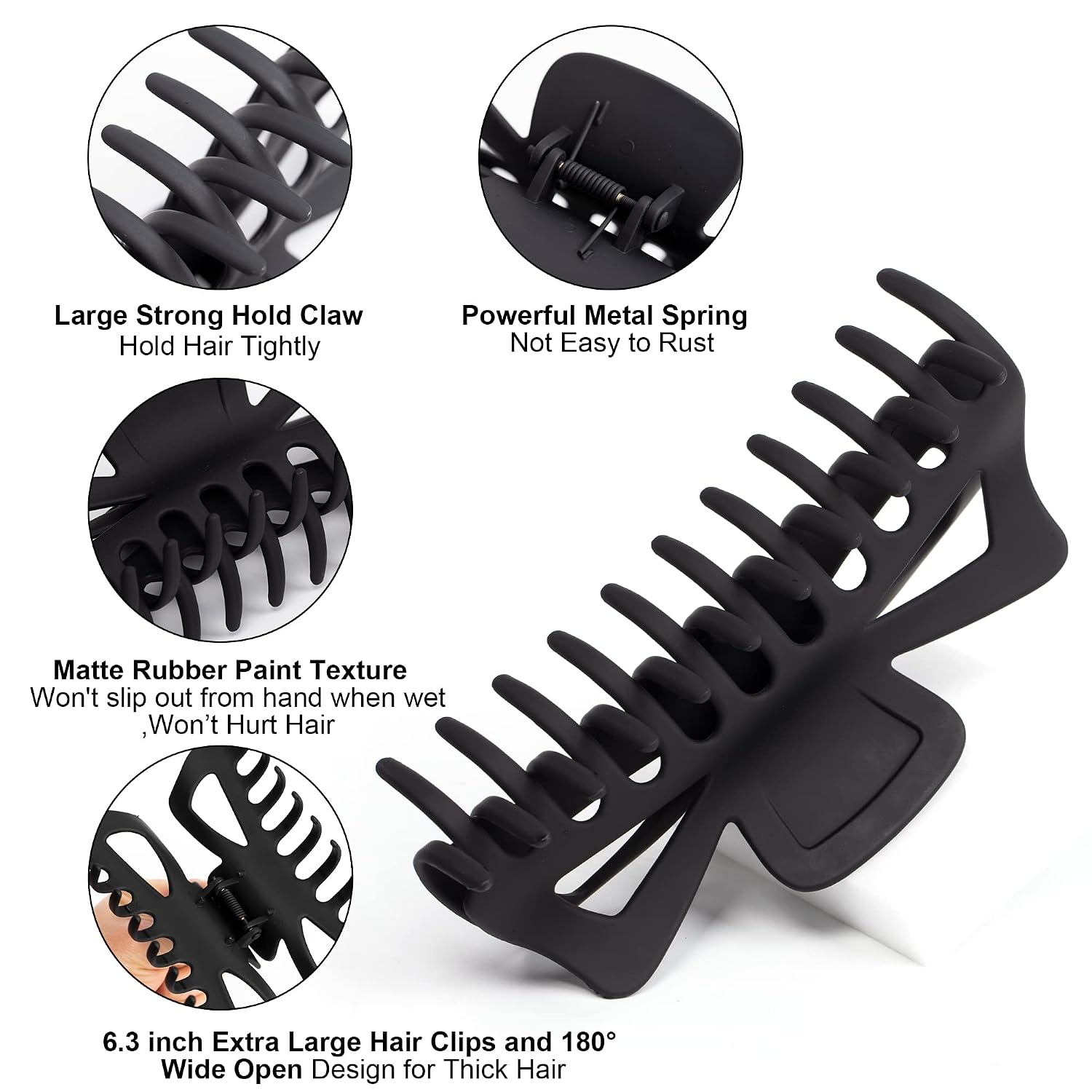 Extra Large Claw Clips for Thick Hair, 6.4 Inch Strong Hold Matte Jumbo Accessories for Women Long Curly Hair Cute Nonslip Big Jaw Clip French Giant Hair Clip 4 Pack (Black, Brown leopard)