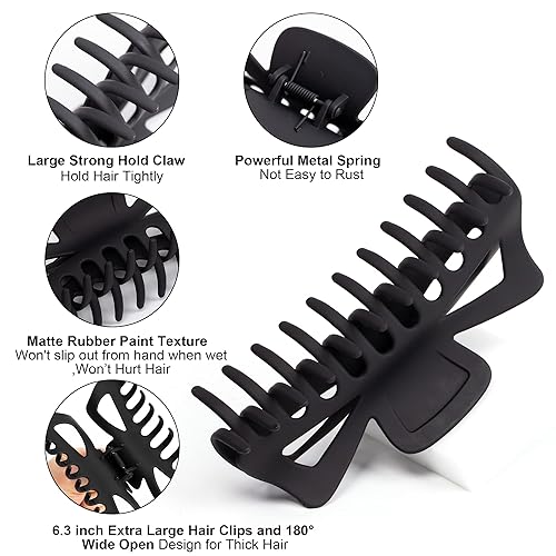 Miniatura 3 de Antmoilios Pinzas de garra extra grandes para cabello grueso 64 pulgadas agarre fuerte accesorios jumbo mate para mujer cabello largo rizado lindo