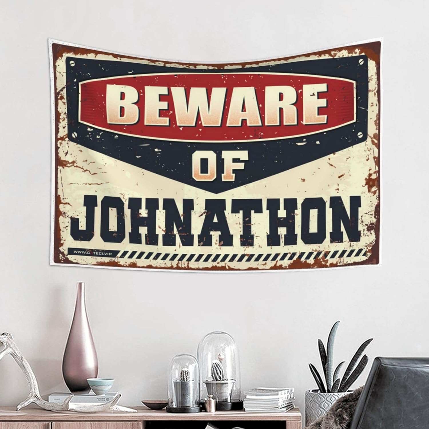 MUXISTRO Funny Outdoor Decor Beware Of Johnathon Tapestry Funny Bedroom Decor Vintage Room Decor(75X100CM) image 2