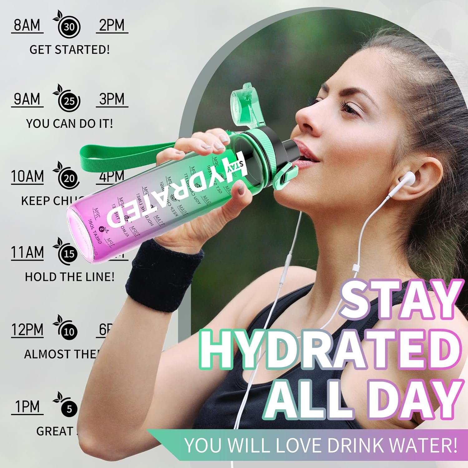 Sports Water Bottle with Time Markings